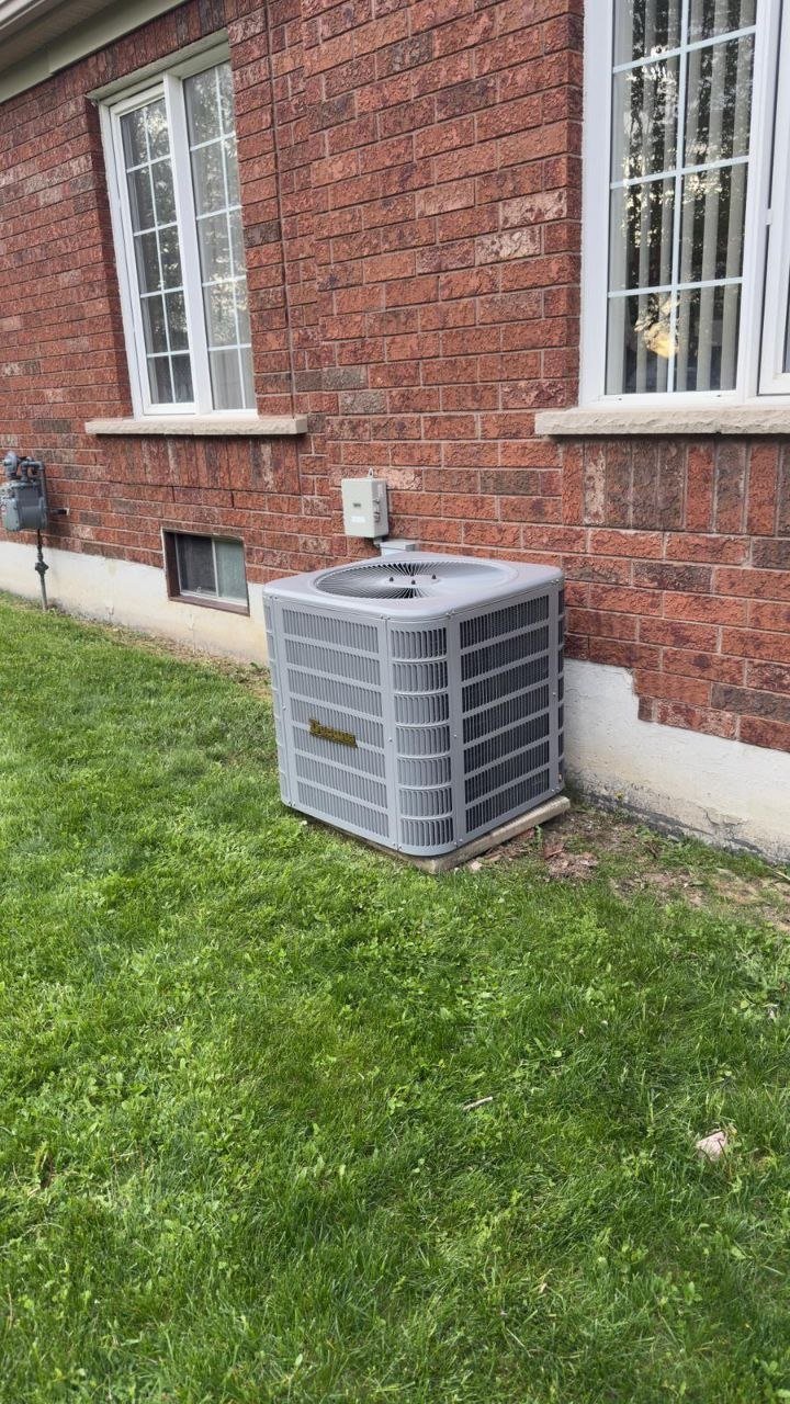 Air conditioner condenser installation exterior brick home GTA